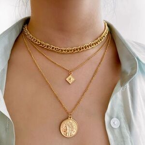 Gold Coin Layered Choker Necklace